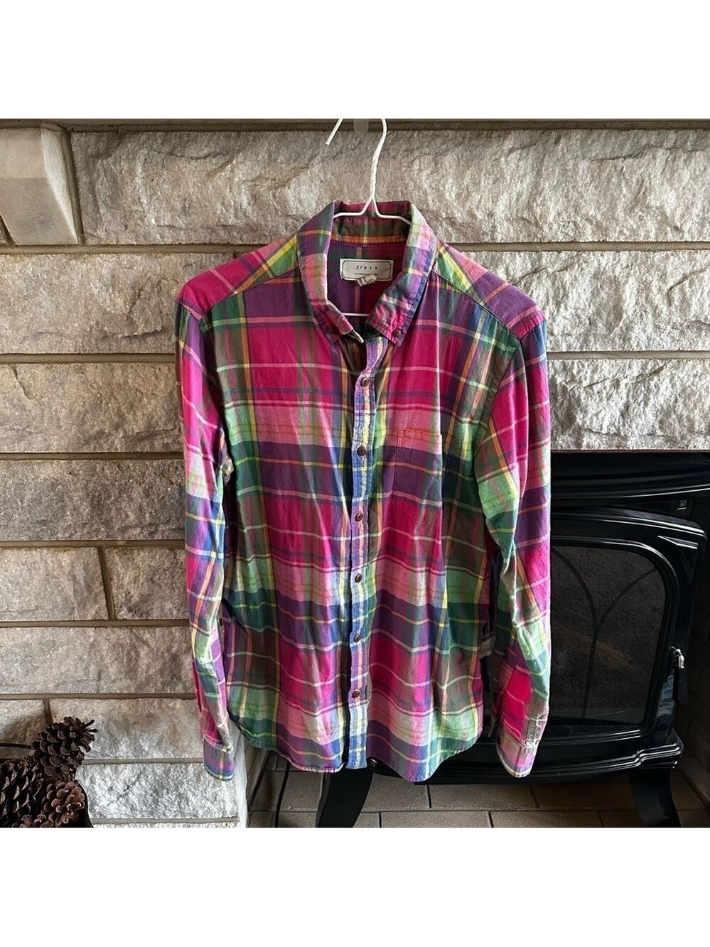 21men American Brand Plaid Men’s Shirt Pink Yellow Blue Medium